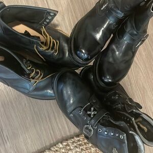Black leather steel toed Harley Davidson riding boots.  Size 11. Like new